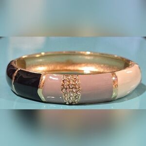 Nordstrom Sequin Enamel Hinge Bangle Sparkling Crystals & Neutral Colors NWOT